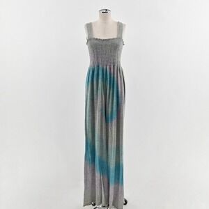 CHASER Womens Smocked Tie Dye Jumpsuit Size L Gray Blue Wide Leg‎ Comfy Hippie